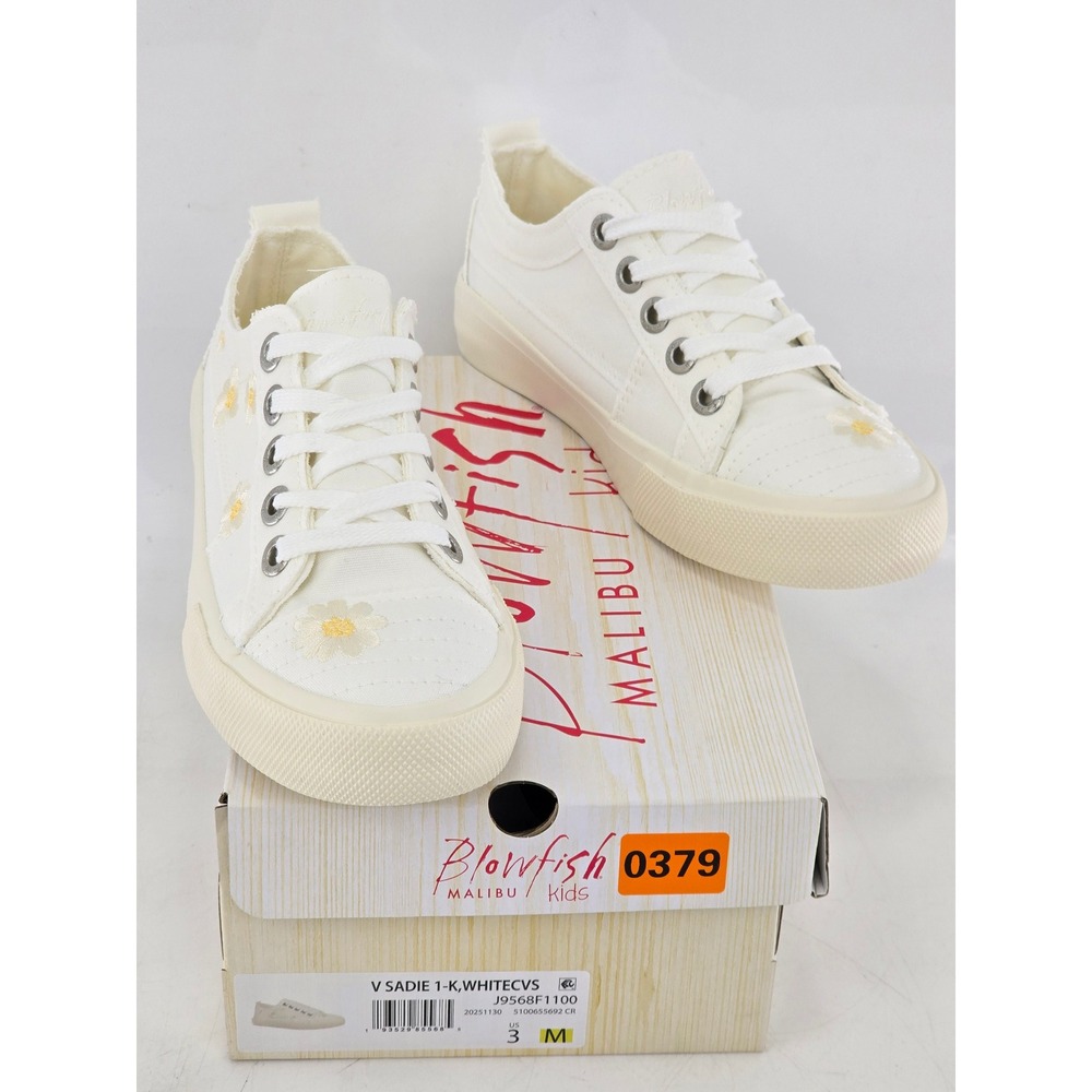 Blowfish V Sadie 1-K Kids Sneakers Size 3 White Canvas Daisy Floral - New